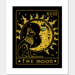 Tarot Card Crescent Moon Cleopatra And Sphynx Cat Egypt Posters and Art